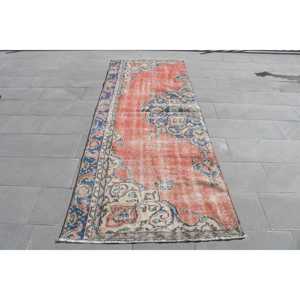 Turkish Vintage Rug 3.3x9.1 ft (102x276 cm), <b>Red</b> Moroccan <b>Wool</b> Rug - Product Image 1
