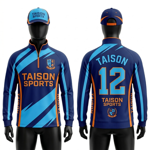 Sudadera deportiva para hombre de alta calidad, 310 GSM, tela de poliéster y elastano, base azul marino, paneles dorados, logotipo sublimado personalizado - Product Image 2