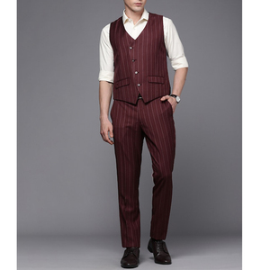 Traje de estambre para hombre, trajes con cuello mandarín, esmoquin, doble botonadura, a rayas, trajes de pana para hombre, ropa de fiesta clásica para novio, hombres - Product Image 2