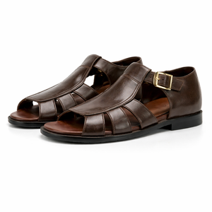 Sandales en cuir véritable pour hommes, sandales de pêcheur faites à la main, sandales décontractées à bout ouvert, respirantes - Product Image 2