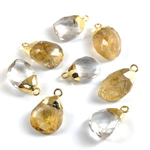 Pendentif Citrine à facettes de forme libre Composants de bijoux en pierres précieuses galvanisées en or avec breloques en citrine - Product Image 5