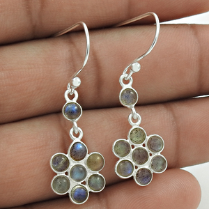 Joyería de mujer, de Plata de Ley 925 pendientes de aro, piedras preciosas de labradorita azul Natural, pendientes de moda para mujer, joyas indias al por mayor - Product Image 2