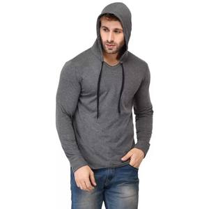 Jersey de algodón ligero Camiseta con capucha personalizada transpirable Hombres Cuello con capucha sólido Mezcla de algodón Camiseta gris - Product Image 1