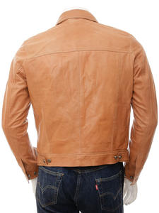 Veste en cuir de mouton beige clair pour homme, style décontracté urbain, col montant, imperméable et respirante, vente en gros - Product Image 3