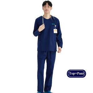 Uniforme médical infirmière gommage ensembles femmes hommes fermeture éclair basique Pro 2 pièces haut cordon pantalon chiné allaitement mince tunique 205 - Product Image 5