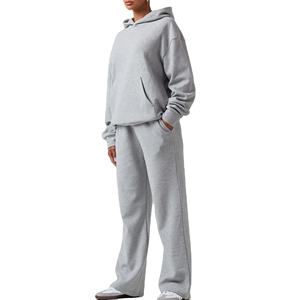 Ensemble de survêtement en coton épais pour femme, sweat-shirt à capuche oversize avec hauts longs, motif uni, jogging pour l'hiver 2025 - Product Image 2