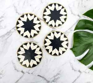 Handmade Bone Brass Inlay Custom 4-Piece <b>Wood</b> <b>Coaster</b> Set Buy Online in India-Premium Promotional <b>Coasters</b> Made in India - Product Image 3