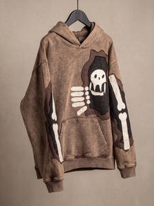Sudadera con Capucha Oversize de Algodón y Felpa para Hombre, con Estampado Gráfico de Esqueleto y Lavado Ácido, Estilo Vintage Streetwear Personalizado - Product Image 6