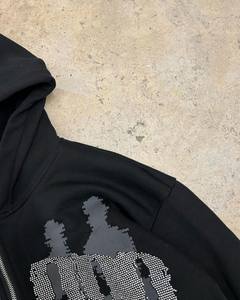 Chándal personalizado de 2 piezas para hombre, estampado gráfico de diamantes de imitación, pantalones de chándal acampanados en contraste de Color, conjunto de Jogger con capucha y cremallera para primavera - Product Image 4