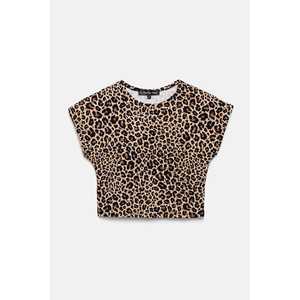 Camiseta Corta Informal con Estampado de Leopardo para Mujer, 100% Algodón, Talla XS, Transpirable, Cuello con Lazo, Estampado Animal, Ajuste Holgado, con Letras - Product Image 5