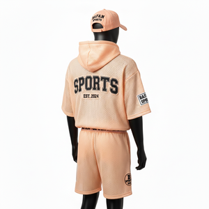 Ensemble court en mesh de haute qualité pour homme, tissu polyester respirant 160 GSM, vêtements de sport Peach, logo pour ensemble homme - Product Image 5