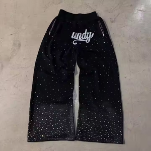 กางเกงของผู้ชายแบบสั่งทำสำหรับผู้ชายกางเกงฟอกขากว้างทรงตรงที่ซีดจางมีกรดกางเกงพลอยเทียมสำหรับผู้ชาย - Product Image 1