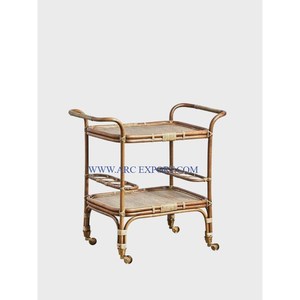 Maravilloso diseño moderno carro de 2 niveles Carro de forma Rectangular Material de ratán Vintage restaurante carrito de comida para la venta - Product Image 3