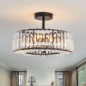 Luces Candelabro de cristal moderno Negro Redondo Semi Flush Mount Lámpara de techo Candelabro de granja para comedor - Product Image 1