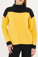 Suéter de Cuello Redondo con Bloques de Color Amarillo y Negro para Mujer, Manga Larga, Corte Holgado, Conjunto de Punto Informal para Otoño