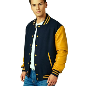 Veste universitaire pour homme, manches en cuir véritable et mélange de laine, veste universitaire pour garçons, veste universitaire pour collège - Product Image 1