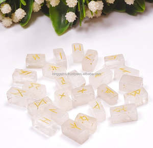 Best 25-Piece White Selenite <b>Crystal</b> <b>Set</b> Engraved Tumbled Runes for Feng Shui Healing and Runes <b>Sets</b> - Product Image 1