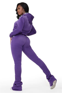 ชุดวอร์มซักได้แบบกรดสำหรับผู้หญิงมีฮู้ดสำหรับผู้หญิงกางเกงปลายบานมีเชือกผูกสำหรับฤดูหนาวพิมพ์ลายผ้าไหม - Product Image 4