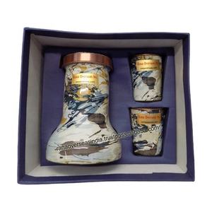 Bouteille d'eau en cuivre imprimé pur de qualité supérieure avec deux gobelets en verre en cuivre pour l'eau potable - Product Image 2