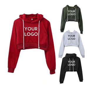 Mode Solide Blanc À Capuche Crop Top Hoodies 100% Coton Tissu À Manches Longues Polaire Crop Hoodies Avec Marque Privée - Product Image 2