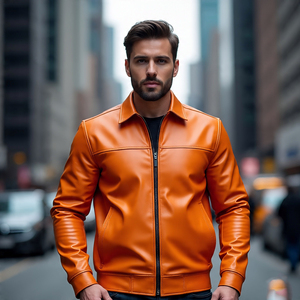 Fabricación de chaquetas de cuero genuino para hombre de alta calidad PU cuero pecho bolsillo chaqueta para hombre motocicleta Slim Fit Biker abrigos hombres - Product Image 1
