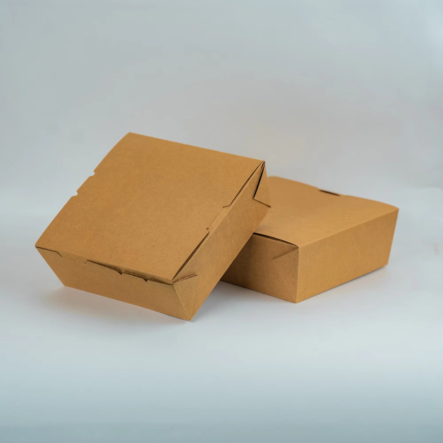 Eco-Friendly Compostable 4C Kraft Paper Meal Box Biodegradable Disposable Takeaway Lunch Box Burger Food Beverages Packaging