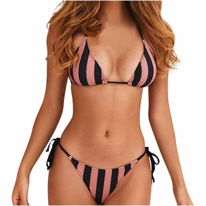 Ensemble de bikini sexy pour femmes de qualité supérieure, imprimé rayé, deux pièces, maillot de bain, taille élastique, soutien-gorge rembourré, culotte, durable, séchage rapide - Product Image 3