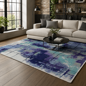 Tapis lavable moderne RW7031 Halcyon Navy de Rug Weavers, chenille lavable, 10 tailles, vente en gros et dropshipping - Product Image 1