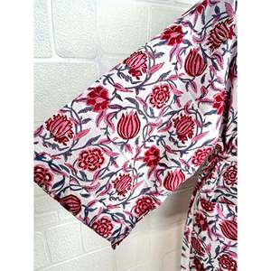 Boho Cotton <b>Kimono</b> Hand-Printed Floral Butterfly Pattern Lightweight Indian House Robe for <b>Beach</b> Vacation ODM Supply - Product Image 4