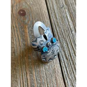 Tim Yazzie Kingman Turquoise & Sterling Silver <b>Adjustable</b> <b>Ring</b> Stainless Steel Vase Bezel Setting Gift for Size 6 Number Shape - Product Image 3