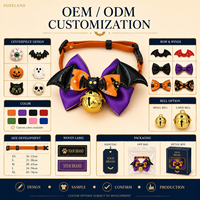 Collier pour animaux de compagnie Halloween avec nœud papillon et clochette, réglable, pour grands chiens et chats - Design ailes de chauve-souris et yeux, style britannique, toutes saisons, en polyester