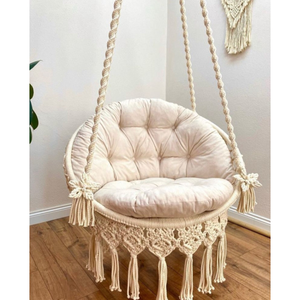 Fauteuil suspendu en macramé bohème fait main, intérieur et extérieur, en corde de coton - Product Image 2
