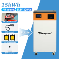 Stock USA - Livraison DDP Tout-en-un 51.2V 300Ah 15KWH ESS avec onduleur 5kW + équilibreur actif 5A + extincteur + module WIFI