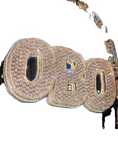 Collar con Colgante de Moda Hiphop, Chapado en Oro, con Letra Personalizada OBO, Corte Redondo, Diamante Moissanita VVS1 Color D, Estilo Iced Out - Product Image 1