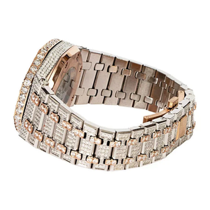 Reloj Octágono de moissanita a la moda para hombre, Diamante brillante, acero inoxidable, cuarzo, oro rosa, esfera de esqueleto, doble tono, brillo elegante - Product Image 2