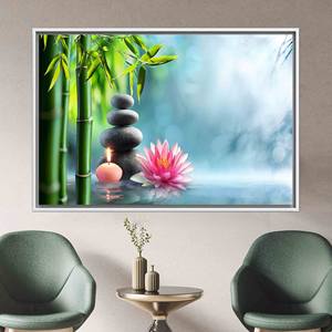 Toile imprimée moderne : Décoration murale Zen Stones pour spa, chambre à coucher, 1P : encadré blanc - Product Image 1
