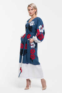 Top qualité nouvelle mode été décontracté élégant femmes lin imprimé vacances Style robe à manches longues imprimé robe pour dames - Product Image 4