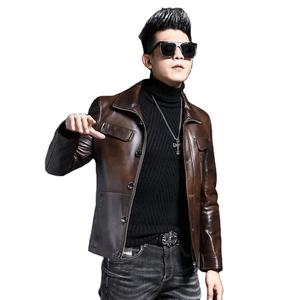 Casual Leather Jacket Male Lapel Sheepskin Coats Spring Autumn Men's Clothing Fashion Genuine Leather Motorcycle Jackets - Product Image 1