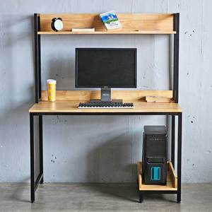 Rubber Wood & Iron Frame <b>Computer</b> <b>Desk</b> with Integrated Bookshelf (120x60x150cm) - Product Image 3