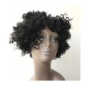 Hızlı kargo kısa sevimli peri kesim peruk düz siyah kadınlar için doğal renk Remy Kinky kıvırcık insan saçı uzatma peruk satıcı