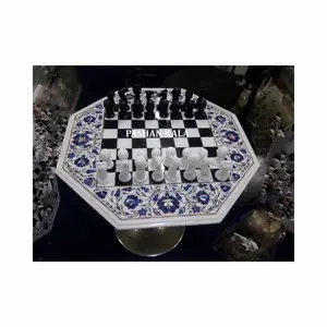 豪华高要求产品大理石镶嵌花设计国际象棋桌面，用于家庭办公装饰，价格最优惠