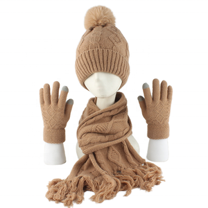 Conjunto de 3 Piezas de Invierno Tejido para Niños y Niñas, Gorro Acrílico con Pompón, Bufanda Térmica y Guantes, con Logotipo Personalizado - Product Image 3