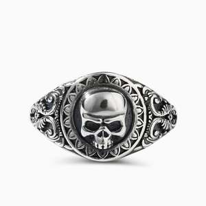 Jeulia Rose Gold Plated Micro Reaper <b>Skull</b> Sterling Silver Inlay <b>Ring</b> - Product Image 1