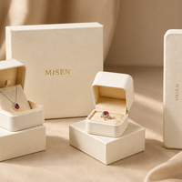 Boîte à bijoux MISEN de luxe en cuir PU blanc ivoire, carrée et arrondie, avec couvercle, pour bagues et colliers, personnalisable avec logo