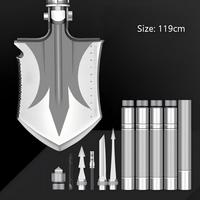 Pelle tactique portable multi-outils de survie avec manche réglable, hache, scie et ouvre-bouteille pour la randonnée et la chasse
