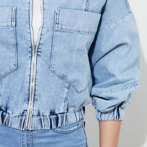 Veste en jean bleu à motif uni respirant à séchage rapide pour femme fabriquée au Pakistan - Product Image 6