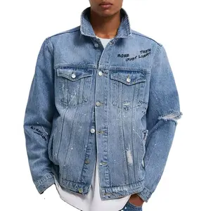 vintage best selling washed denim jacket screen printed customized fitted outdoor denim jacket for sale