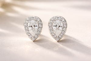 2 Ct Pear Cut Moissanite Halo Set Stud <b>Earrings</b> Solid 10k White Gold Cluster Push <b>Back</b> Vintage Women's Wedding Everyday - Product Image 2