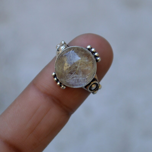 Bague cadeau Boho en argent sterling 925 avec quartz rutilé doré de haute qualité pour la clarté. - Product Image 4