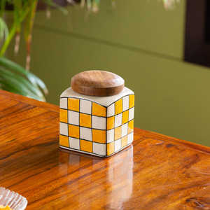 Shatranj ขวดโหลเก็บของแบบสุญญากาศทำมือทาสีขนาด480มล. (10.9ซม.) เหยือกเซรามิกอเนกประสงค์ใช้ไฟสีเหลืองสีขาว - Product Image 2